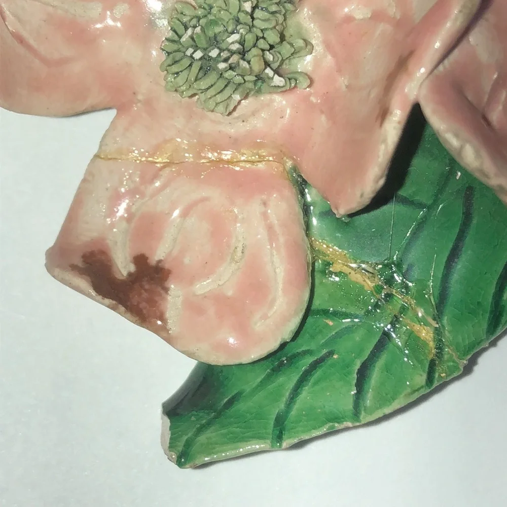 Vintage Pink Floral Ceramic Brooch